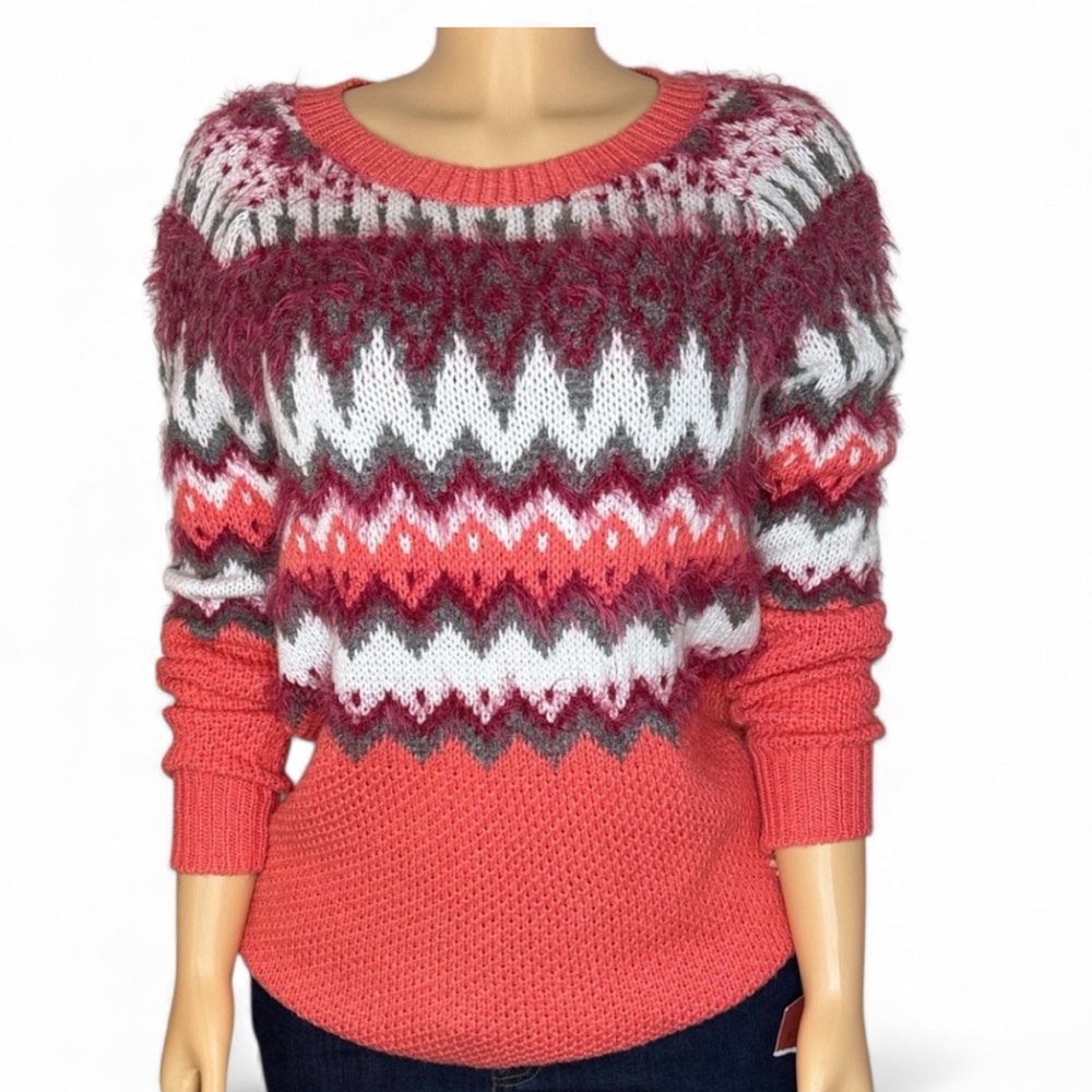 Mossimo Coral & Berry Fair Isle Sweater – Women’s Small - Picture 2 of 14